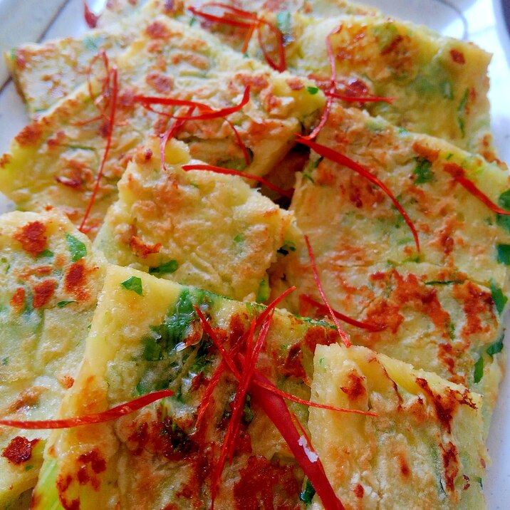 セロリ葉消費 簡単塩チヂミ